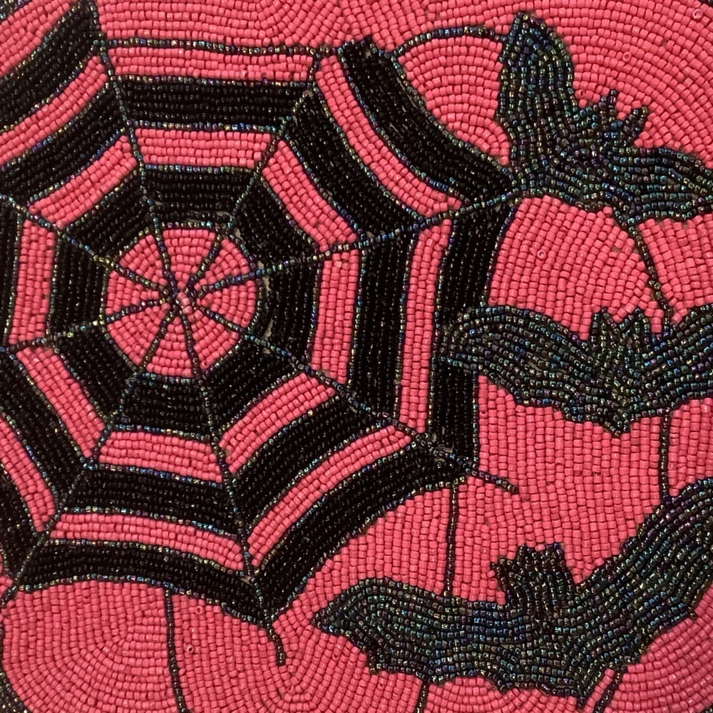 Christian Siriano Pumpkin Spider Web & Bats Beaded Placemat New - Picture 2 of 4